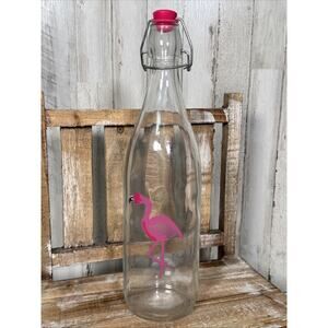 Flamingo Glass Water Bottle With Hinged Cap
